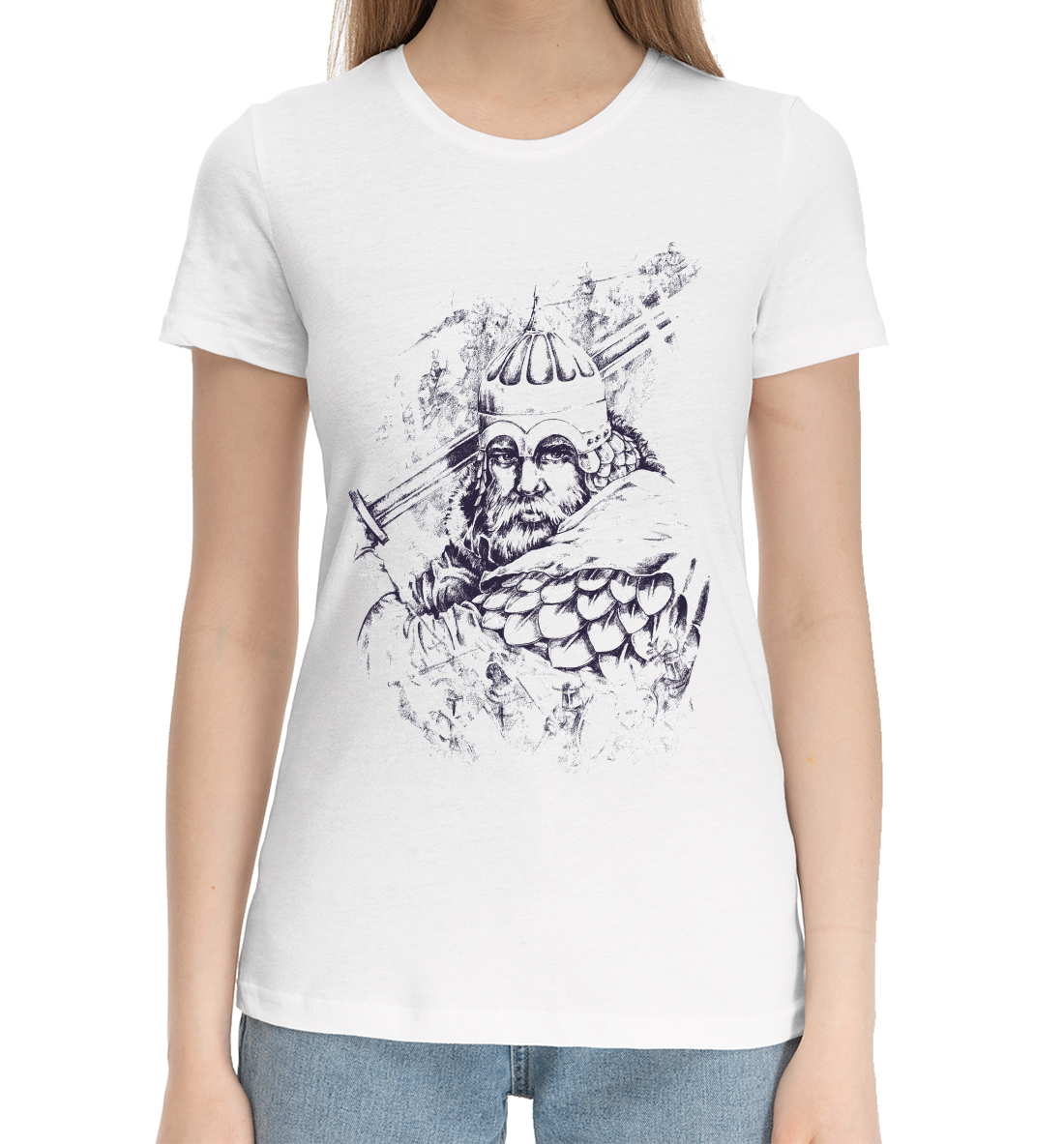 Женская Хлопковая футболка с принтом Русь непобедимая, артикул SVN-162061-hfu-1mp