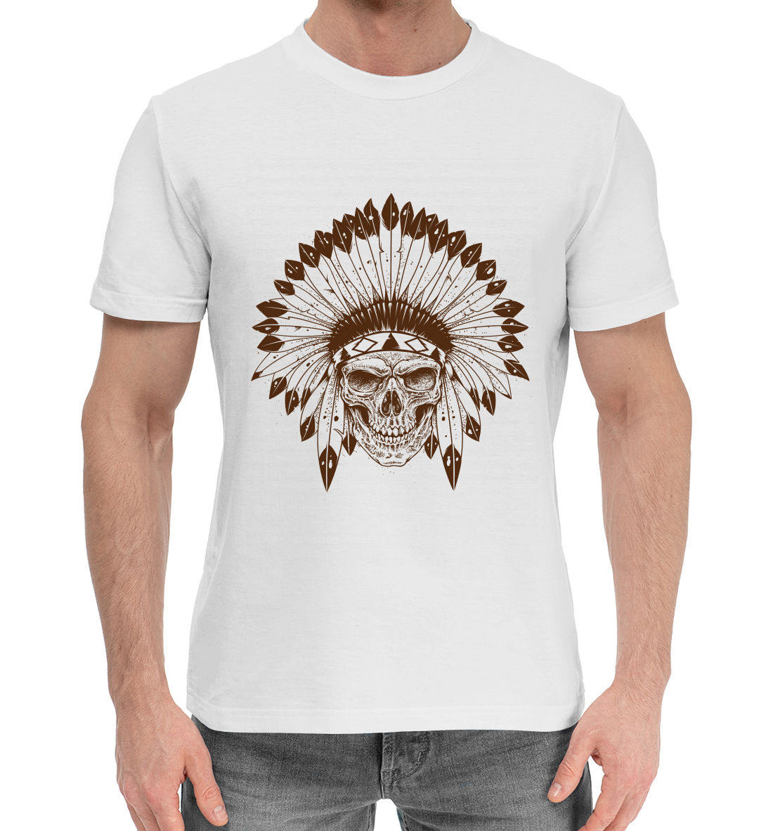 Мужская Хлопковая футболка с принтом Indian Skull 2, артикул SKU-249858-hfu-2mp