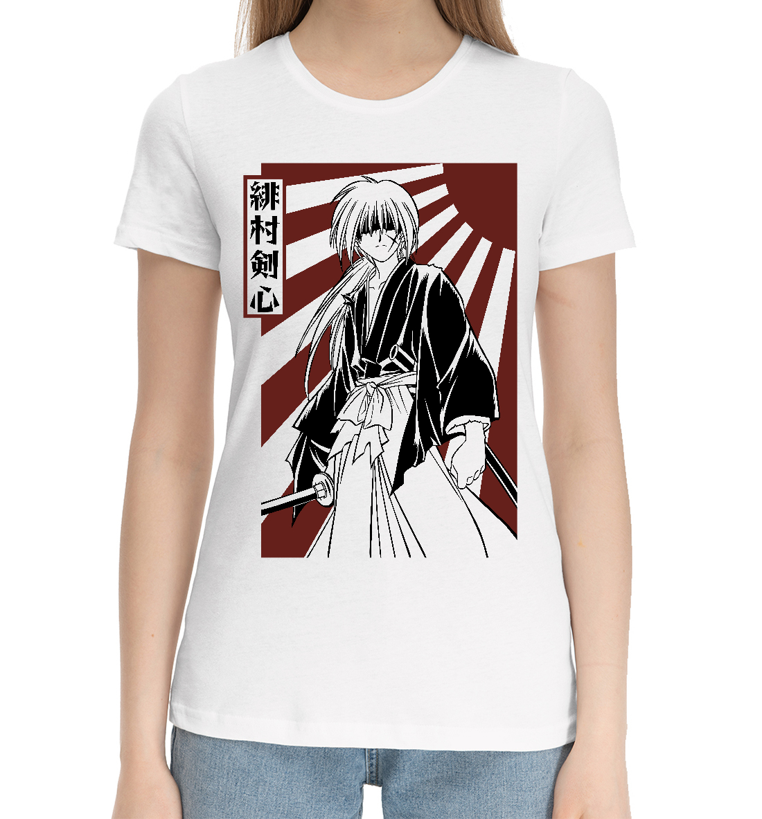 Женская Хлопковая футболка с принтом Самурай Кенси, артикул ANR-157045-hfu-1mp