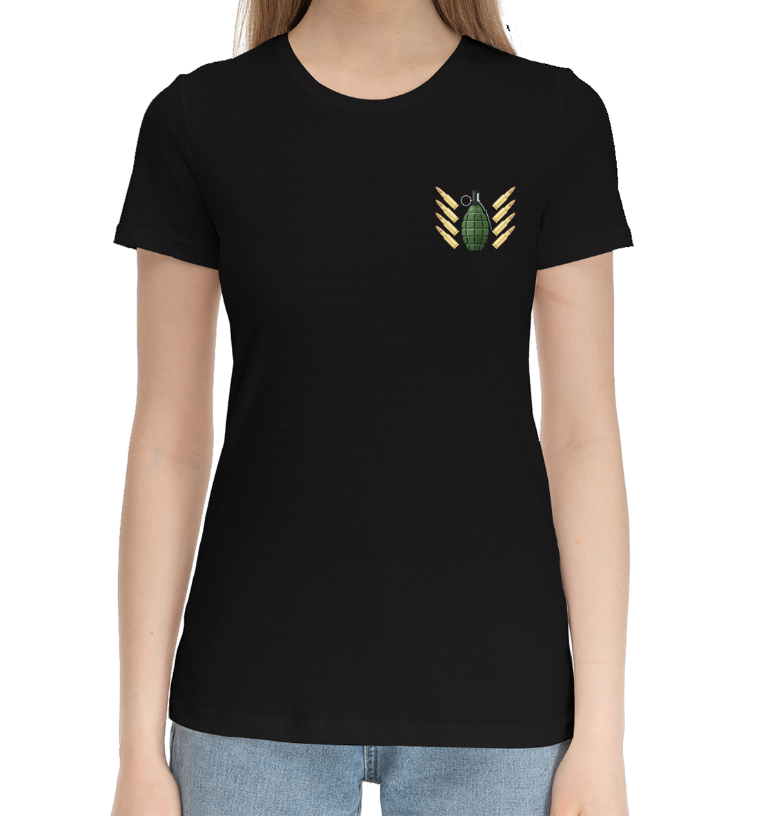 Женская Хлопковая футболка с принтом Армия, артикул ARZ-106275-hfu-1mp
