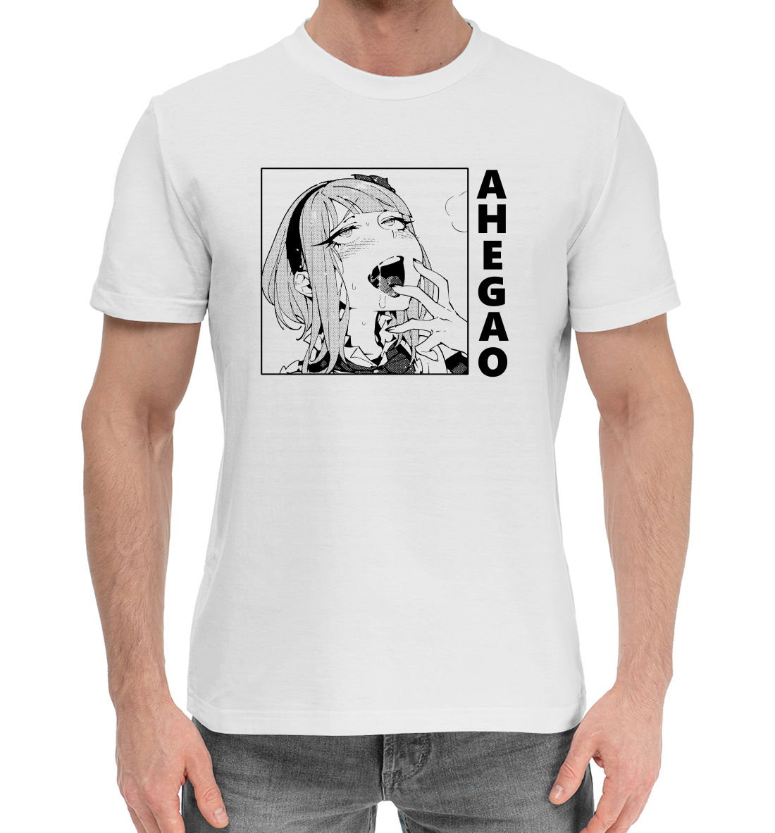 Мужская Хлопковая футболка с принтом Ahegao, артикул AHG-430907-hfu-2mp