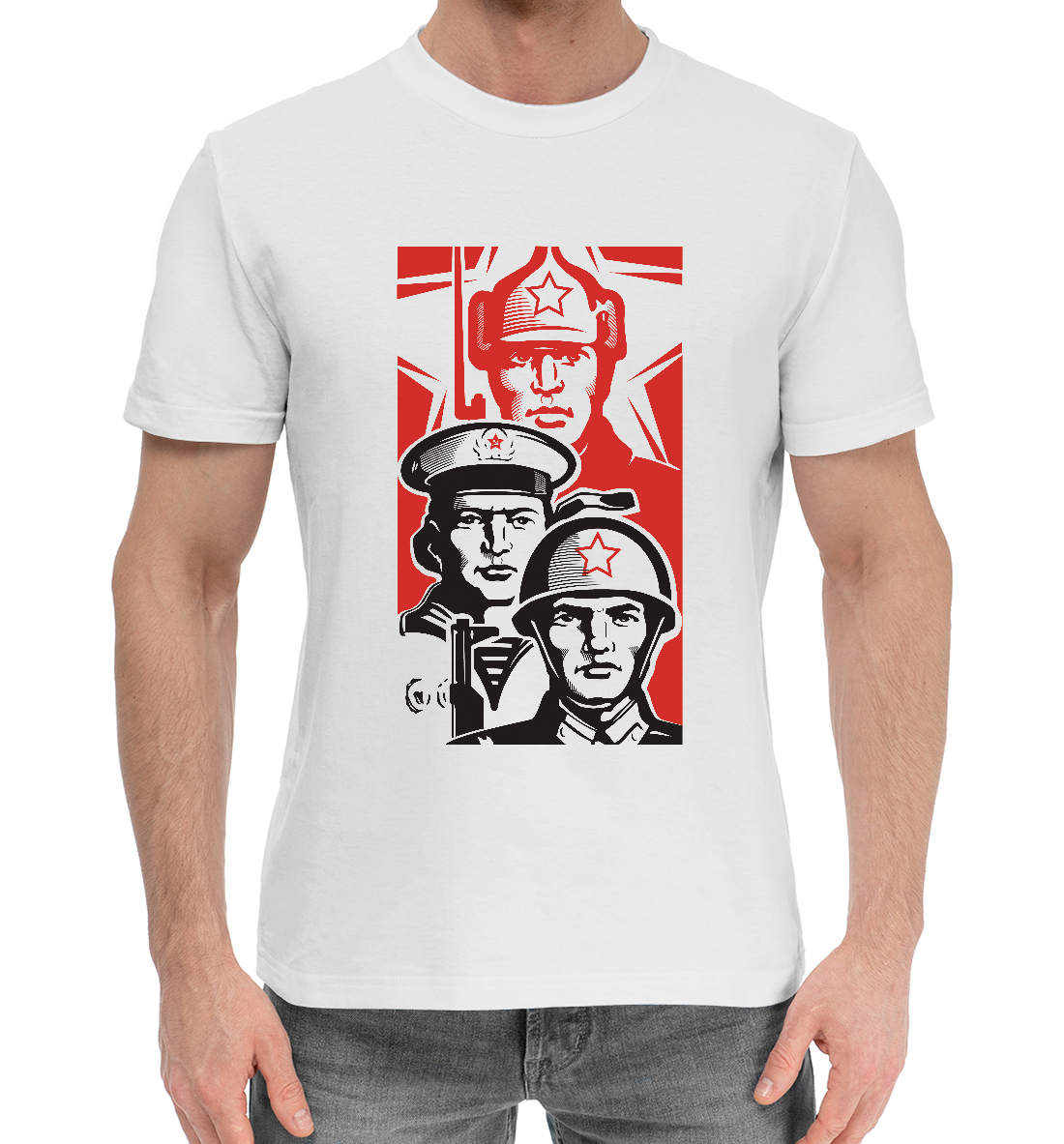 Мужская Хлопковая футболка с принтом Армия Победы, артикул SSS-121100-hfu-2mp