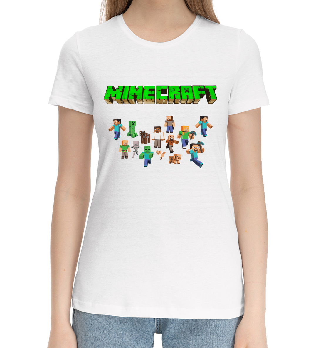 Женская Хлопковая футболка с принтом Minecraft, артикул MCR-830019-hfu-1mp