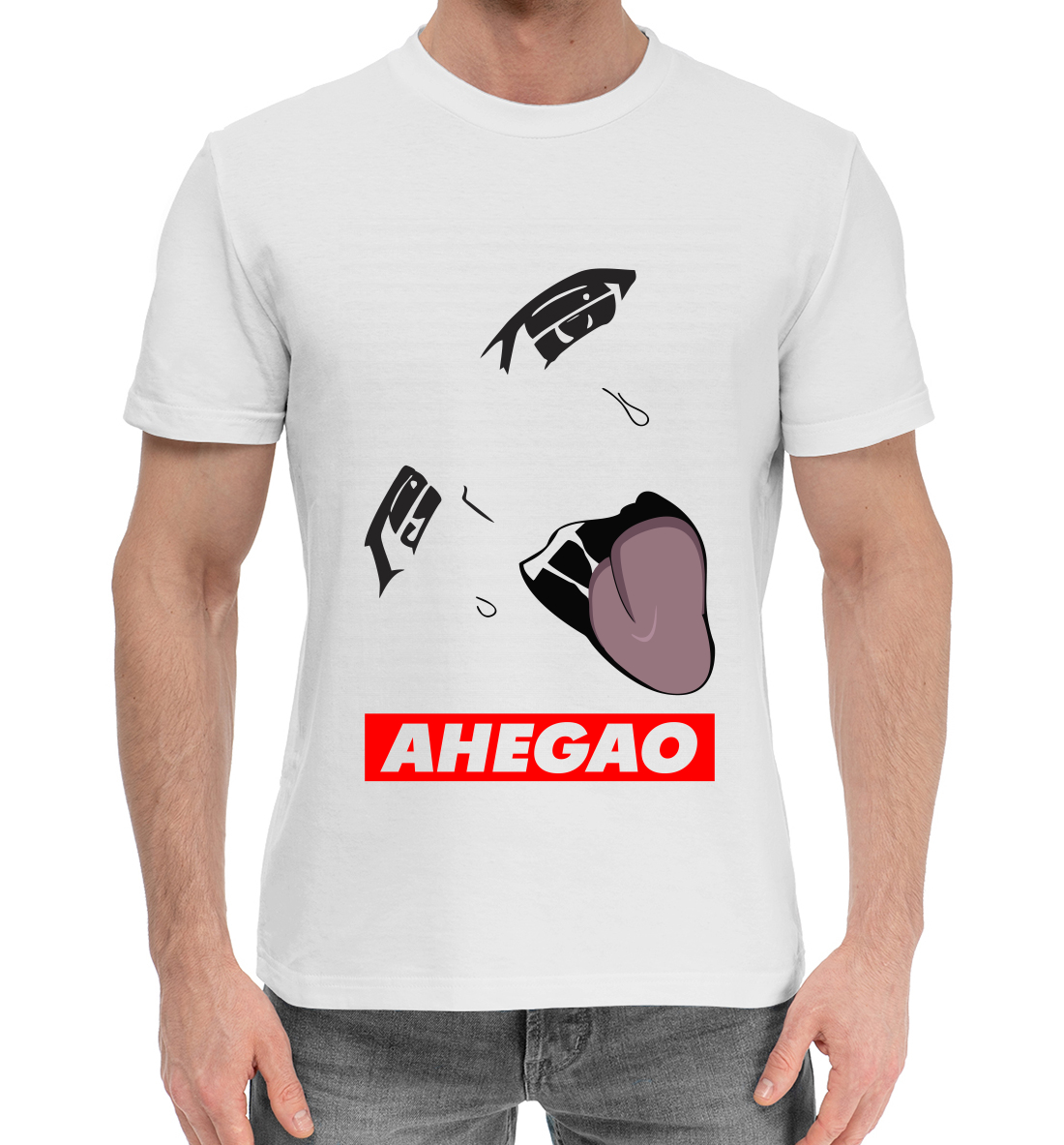 Мужская Хлопковая футболка с принтом Ahegao, артикул AHG-899010-hfu-2mp