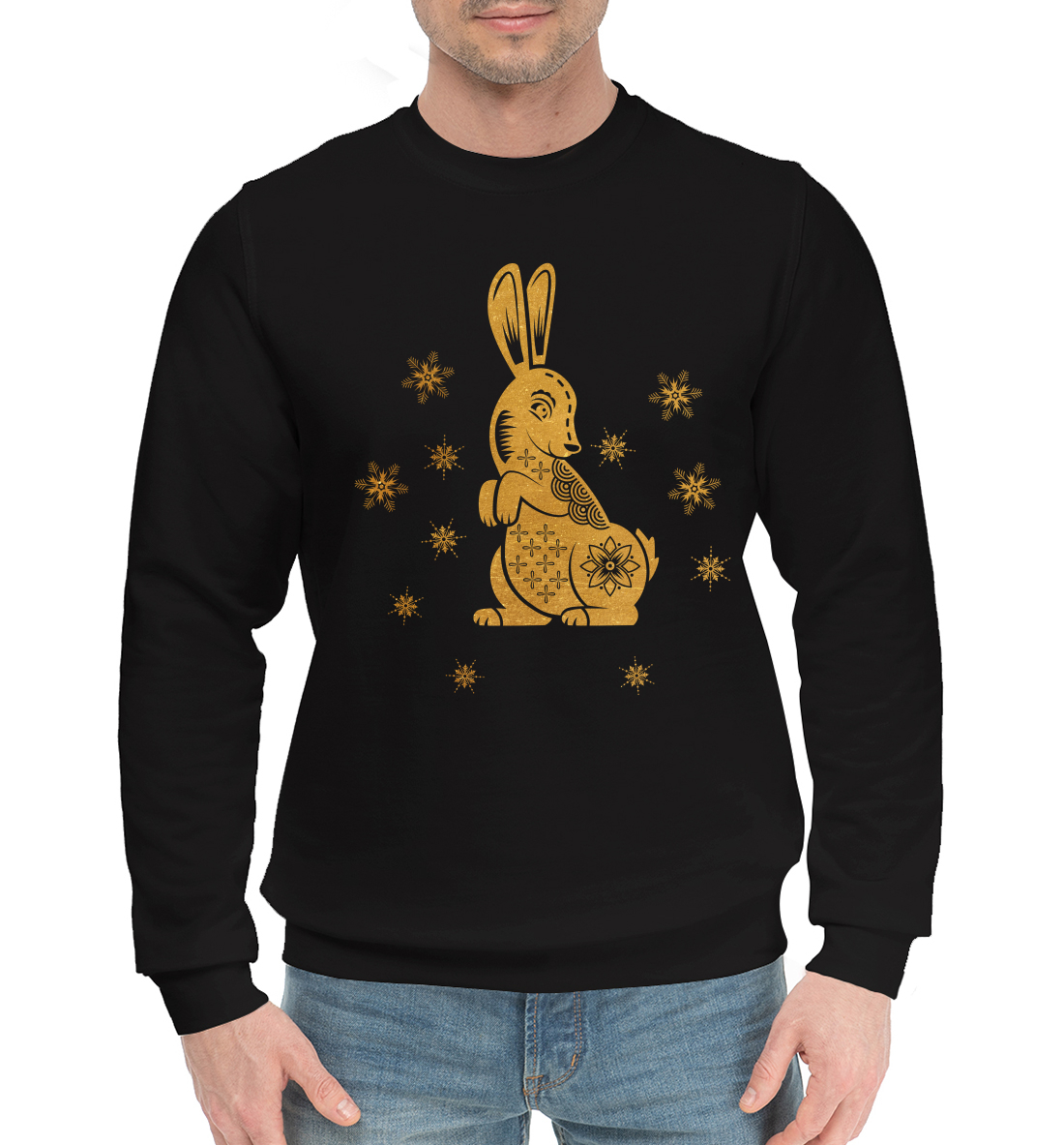 Мужской Хлопковый свитшот с принтом Золотой кролик, артикул YOT-186992-hsw-2mp