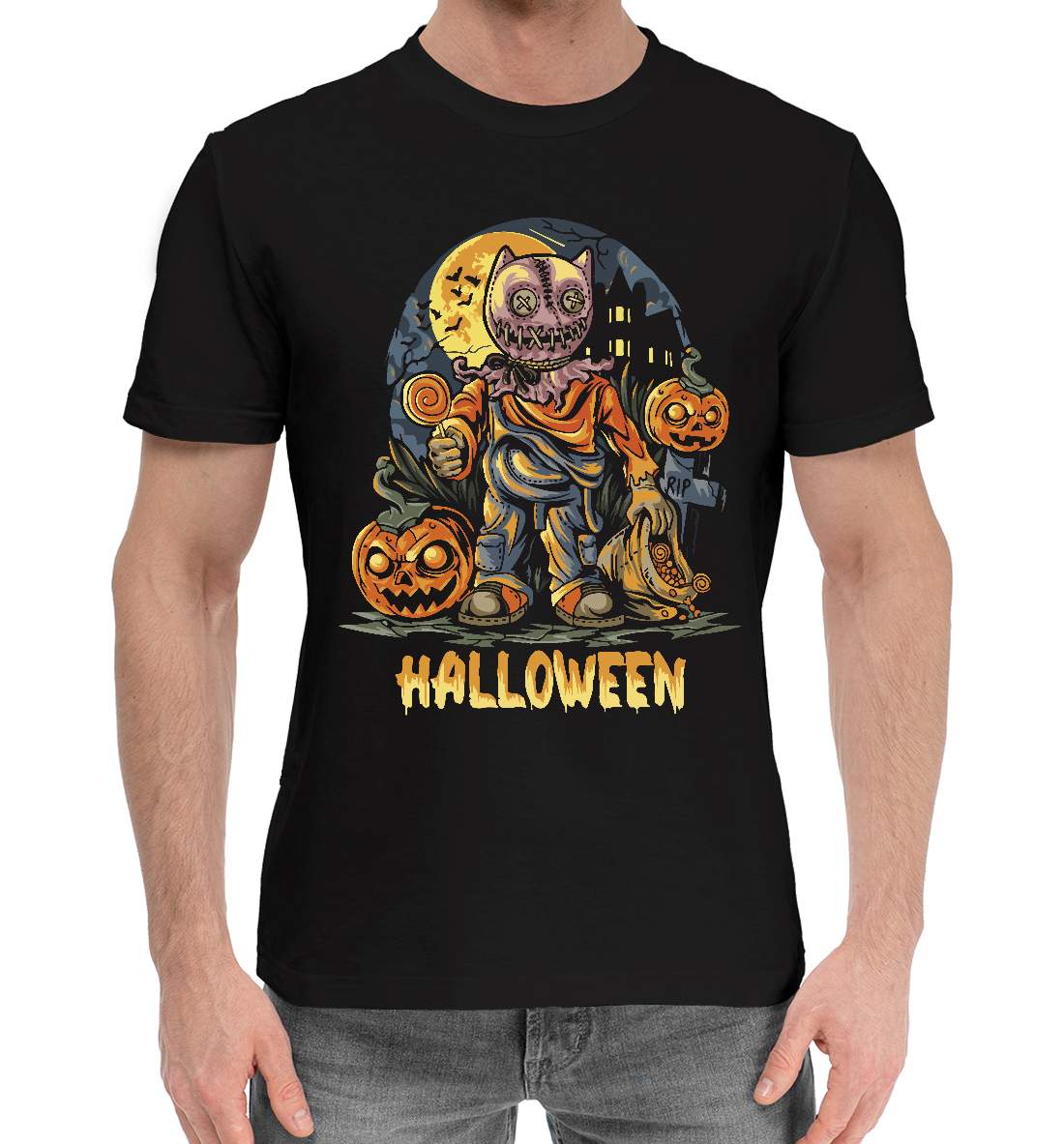 Мужская Хлопковая футболка с принтом Хэллоуин, артикул HAL-313150-hfu-2mp