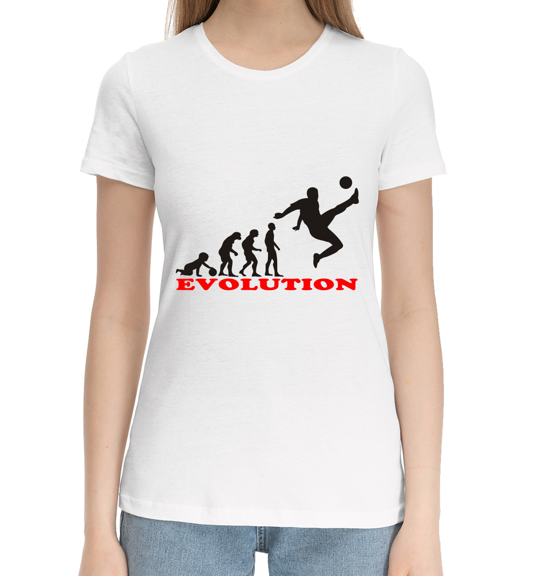 Женская Хлопковая футболка Футбольная эволюция, артикул FTO-959795-hfu-1mp
