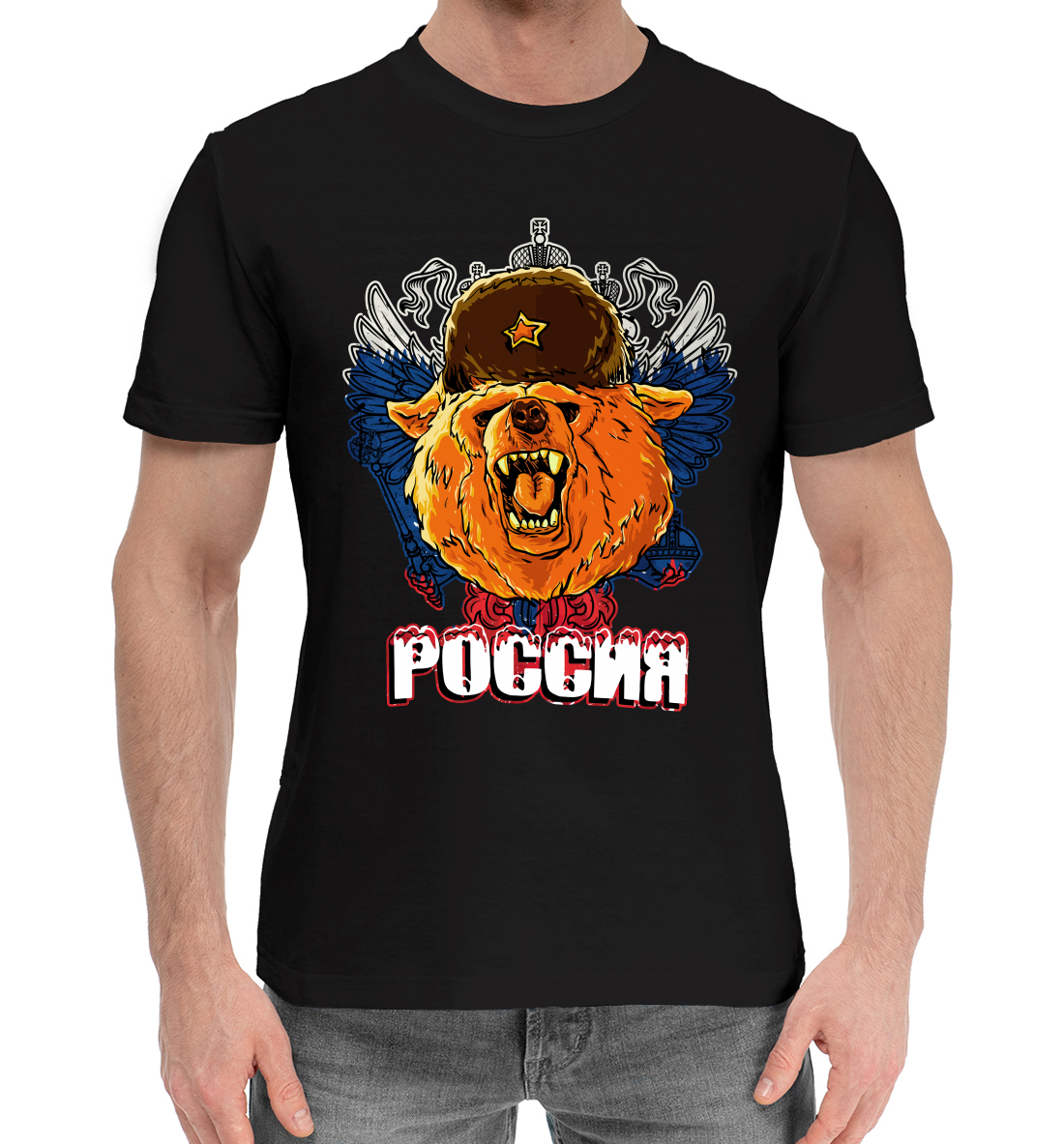 Мужская Хлопковая футболка с принтом Россия, артикул SRF-386686-hfu-2mp