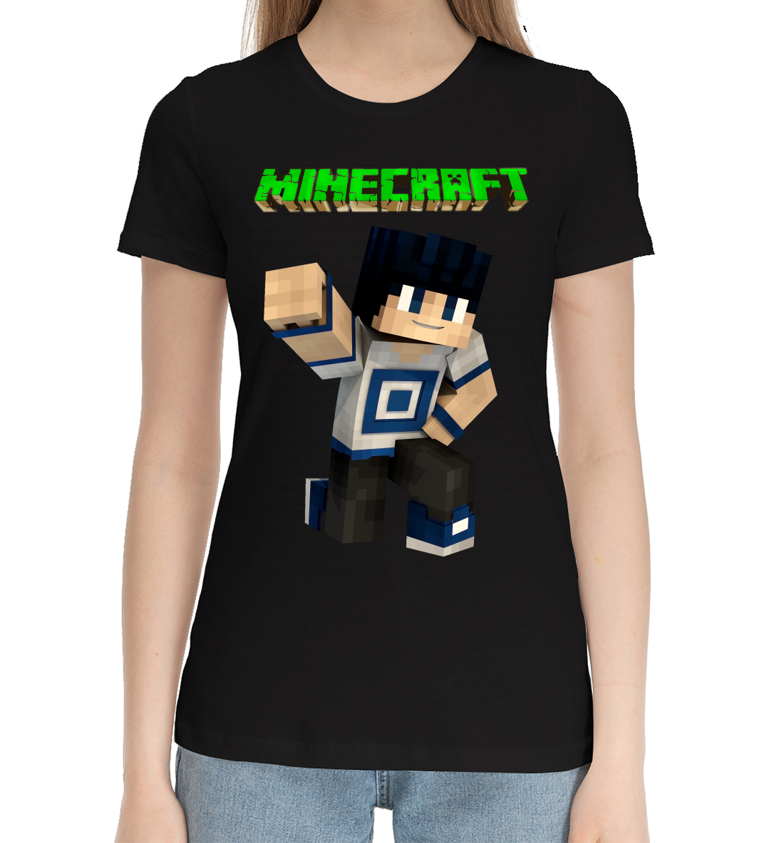 Женская Хлопковая футболка с принтом Minecraft, артикул MCR-887663-hfu-1mp