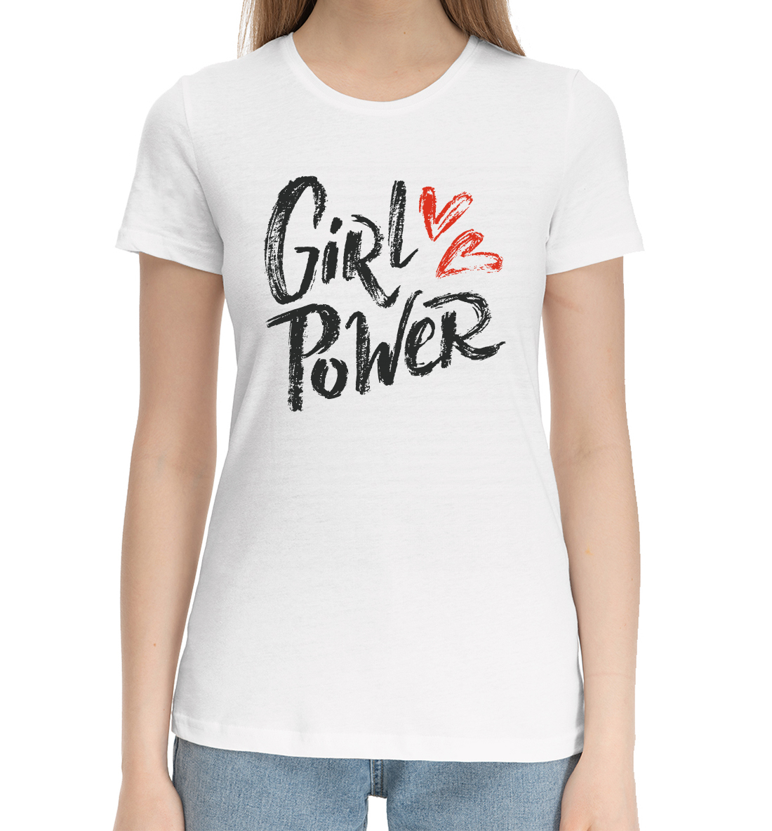 Женская Хлопковая футболка с принтом Girl power, артикул MRT-399005-hfu-1mp