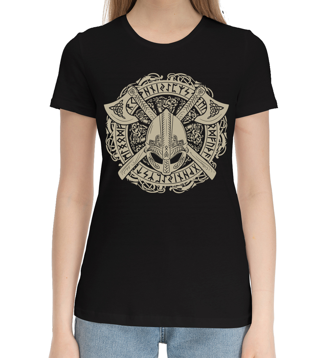 Женская Хлопковая футболка с принтом Варяг, артикул SVN-406541-hfu-1mp