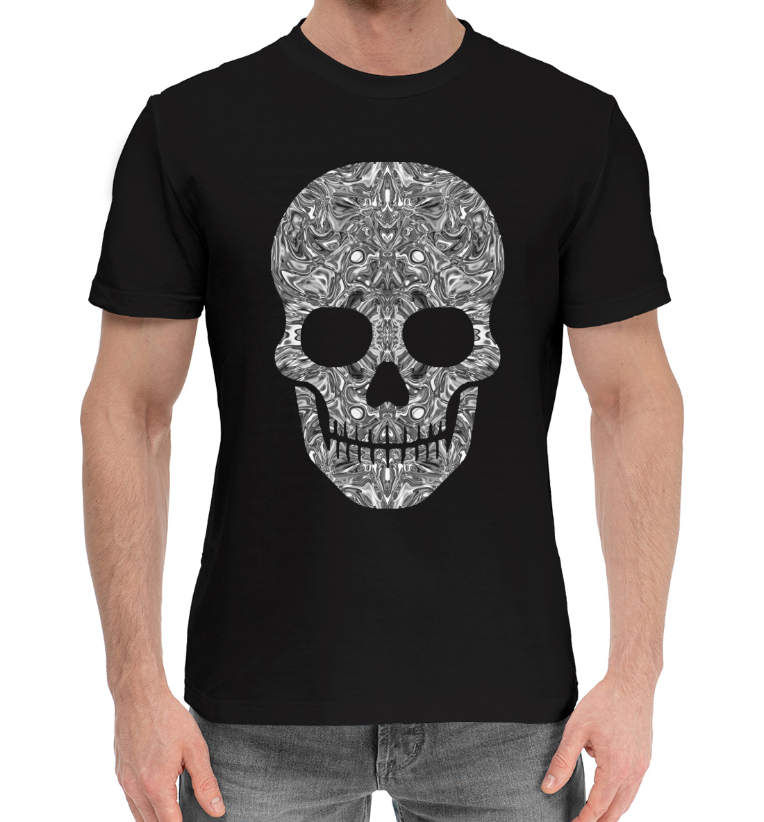 Мужская Хлопковая футболка с принтом Skull B/W, артикул SKU-826938-hfu-2mp