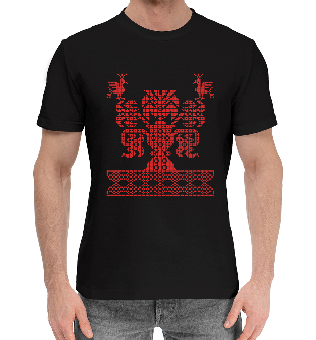 Мужская Хлопковая футболка с принтом Славянский узор дерево мира, артикул SSM-969867-hfu-2mp