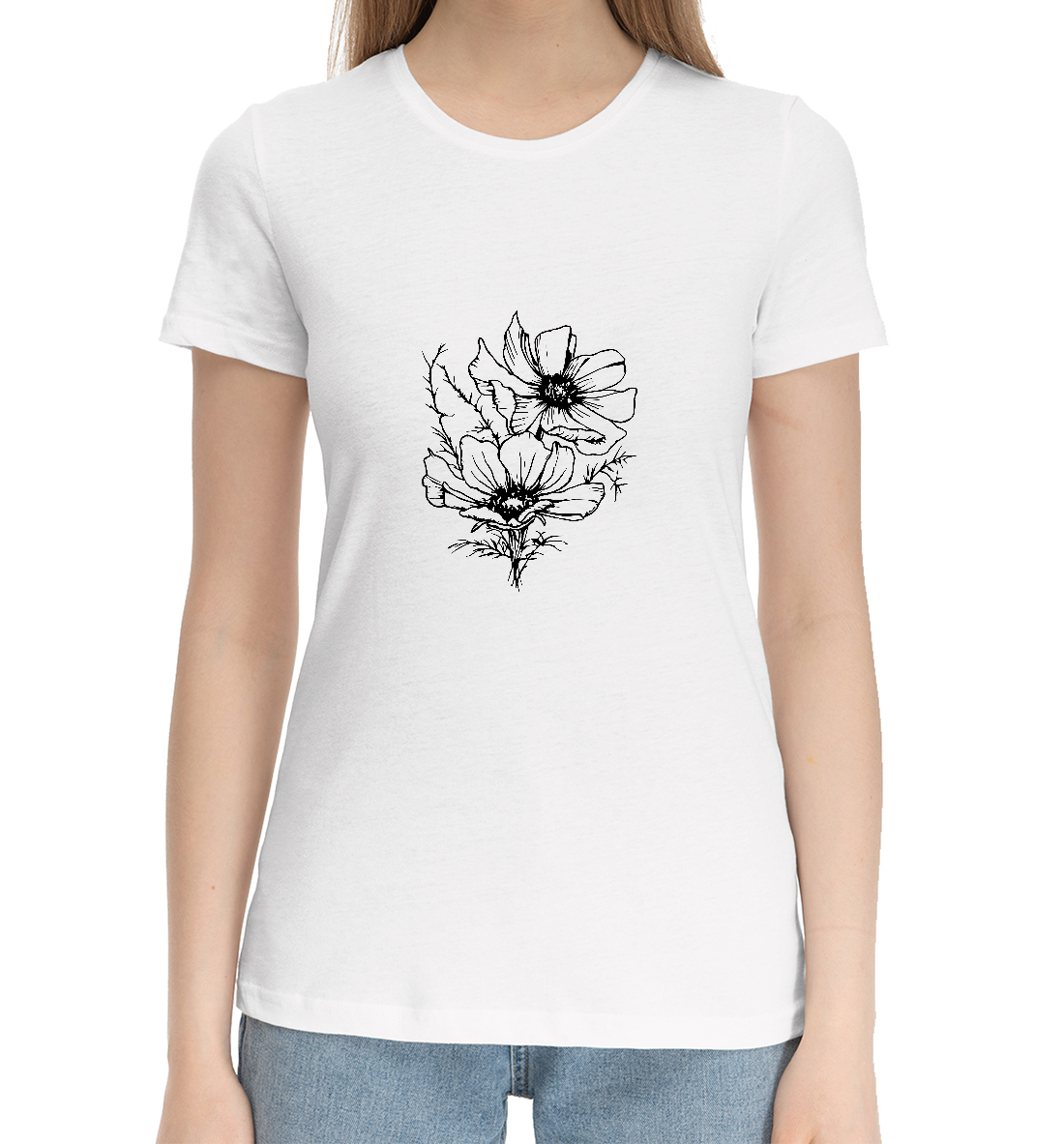 Женская Хлопковая футболка с принтом Цветы, артикул CVE-464273-hfu-1mp