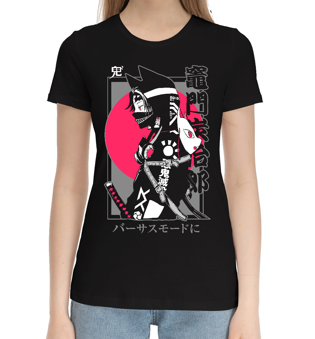 Женская Хлопковая футболка с принтом Tanjiro cyberpunk, артикул KRD-362987-hfu-1mp