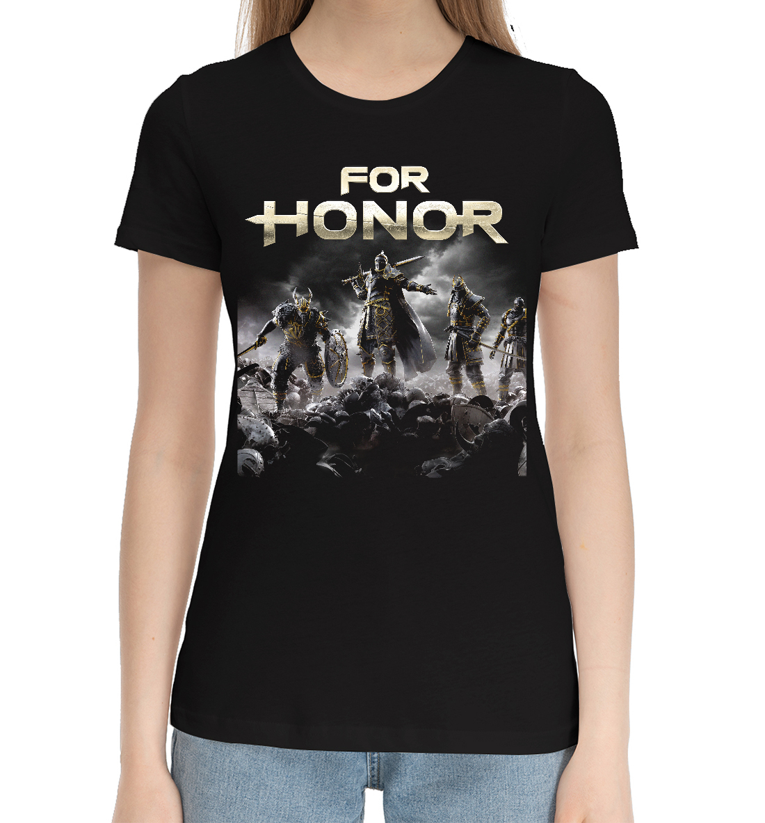 Женская Хлопковая футболка с принтом For honor, артикул RPG-333215-hfu-1mp