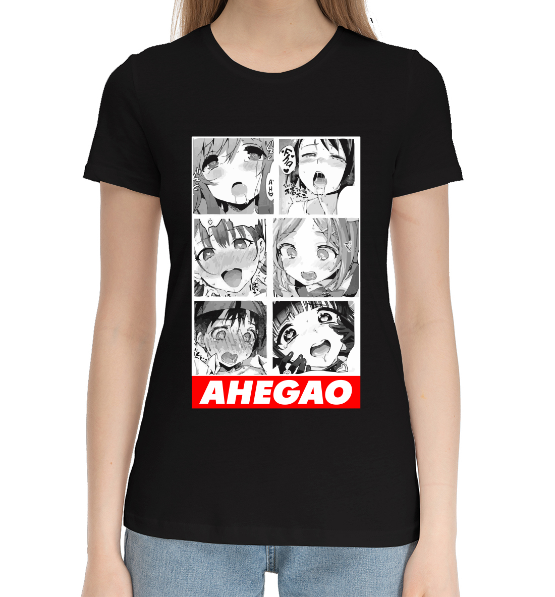 Женская Хлопковая футболка с принтом Ahegao, артикул AHG-886087-hfu-1mp