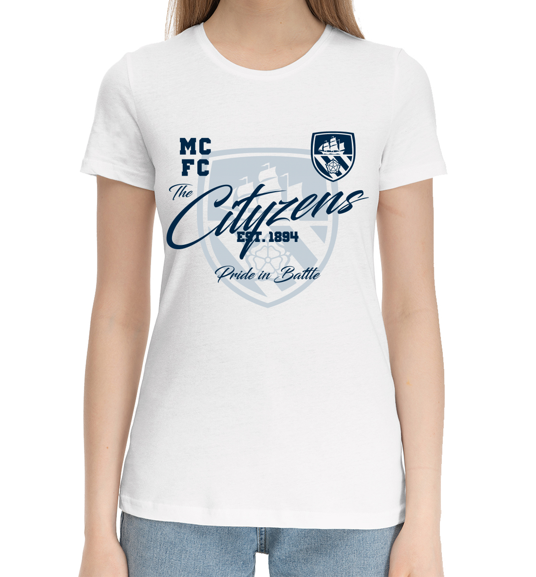 Женская Хлопковая футболка Манчестер Сити, артикул MNC-605413-hfu-1mp