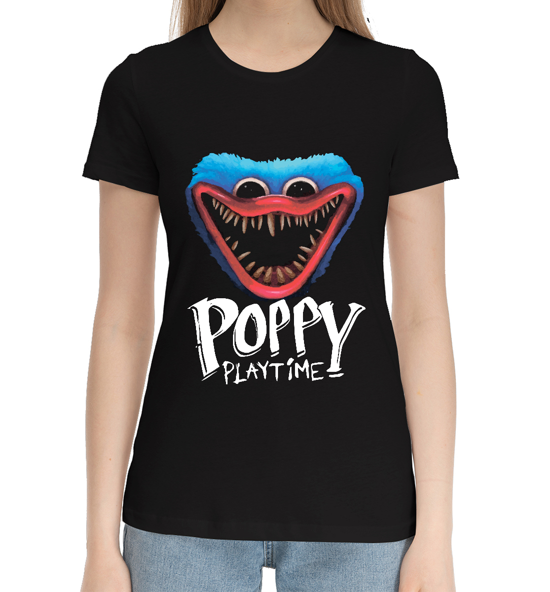 Женская Хлопковая футболка с принтом Poppy Playtime, артикул HOR-473397-hfu-1mp