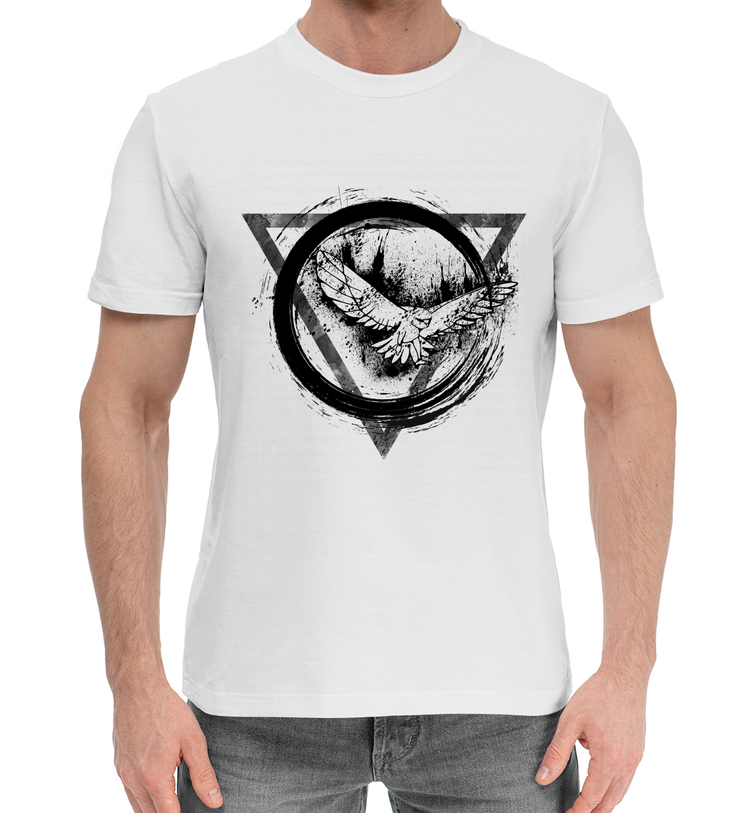 Мужская Хлопковая футболка с принтом Орел, артикул TAT-129469-hfu-2mp