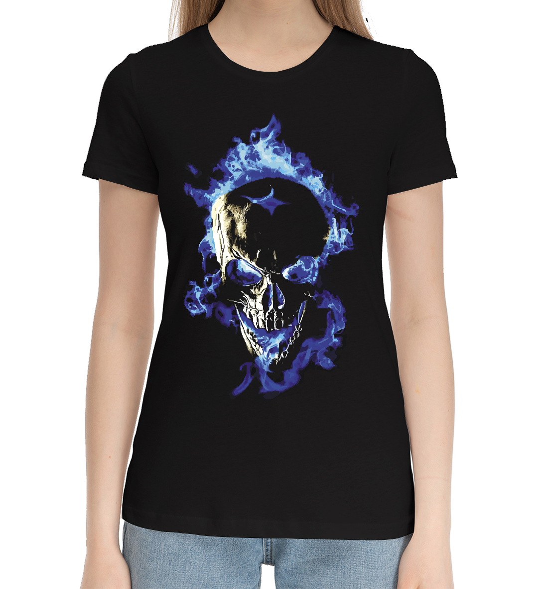 Женская Хлопковая футболка с принтом Neon skull, артикул SKU-241266-hfu-1mp