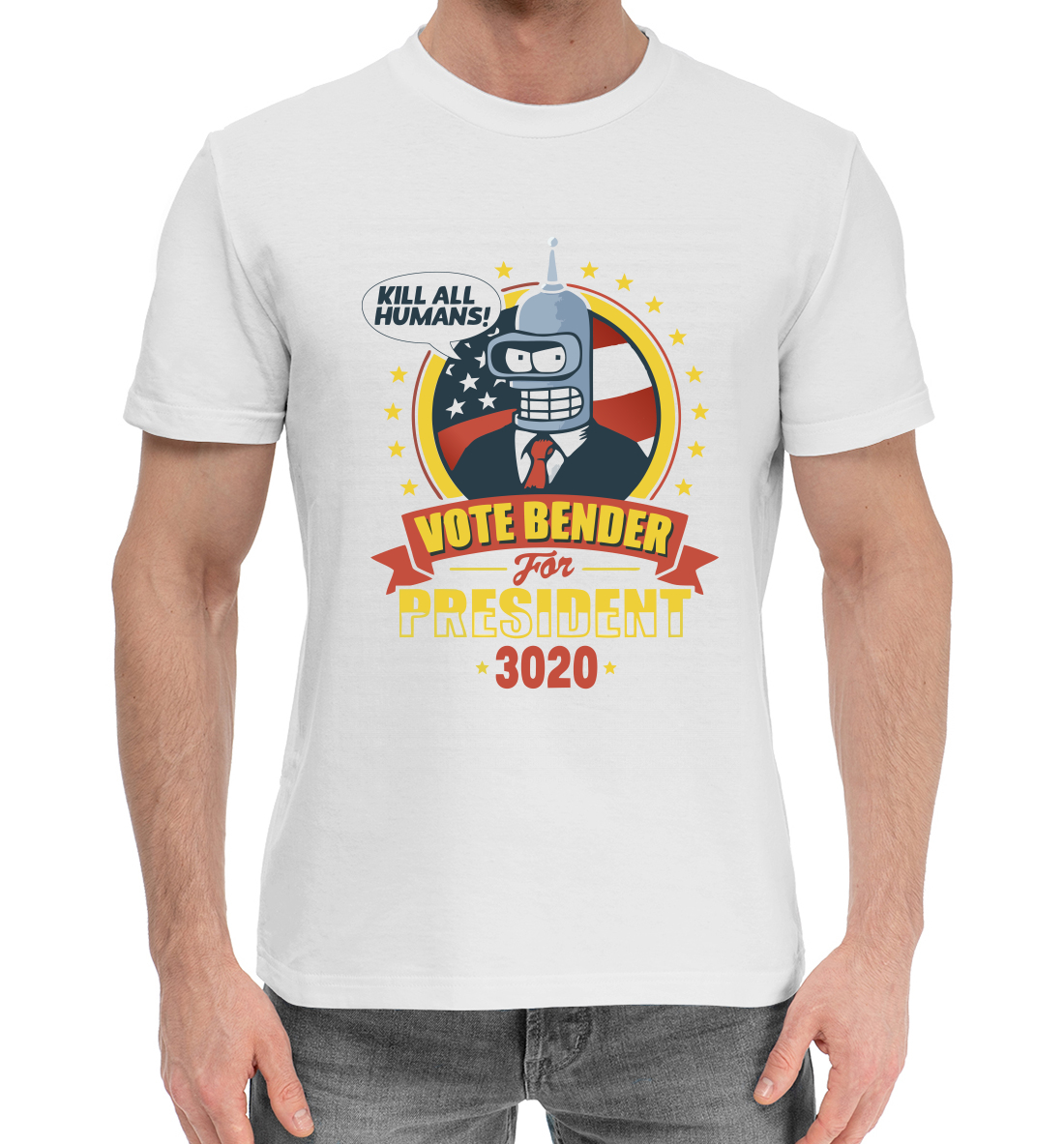 Мужская Хлопковая футболка с принтом Futurama, артикул FUT-899667-hfu-2mp