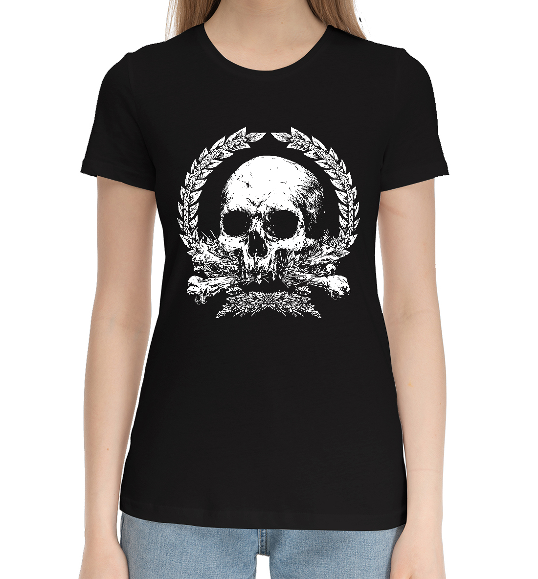 Женская Хлопковая футболка с принтом Skull, артикул SKU-910032-hfu-1mp