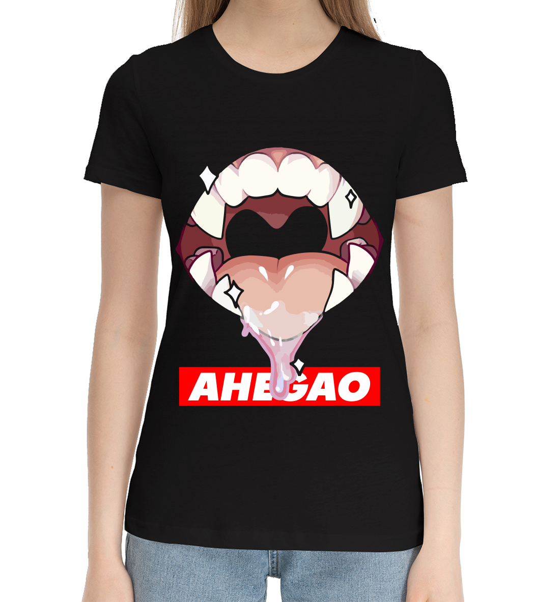 Женская Хлопковая футболка с принтом Ahegao, артикул AHG-518714-hfu-1mp