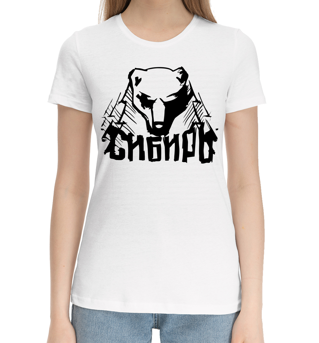 Женская Хлопковая футболка с принтом Сибирь, артикул CTS-459706-hfu-1mp
