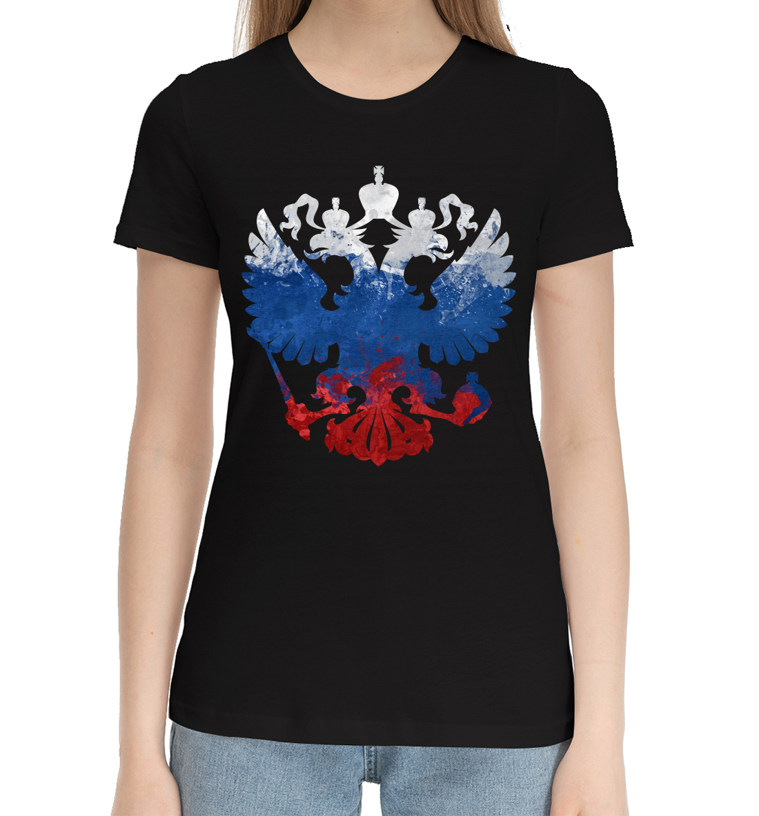Женская Хлопковая футболка с принтом Символика РФ, артикул SRF-869394-hfu-1mp