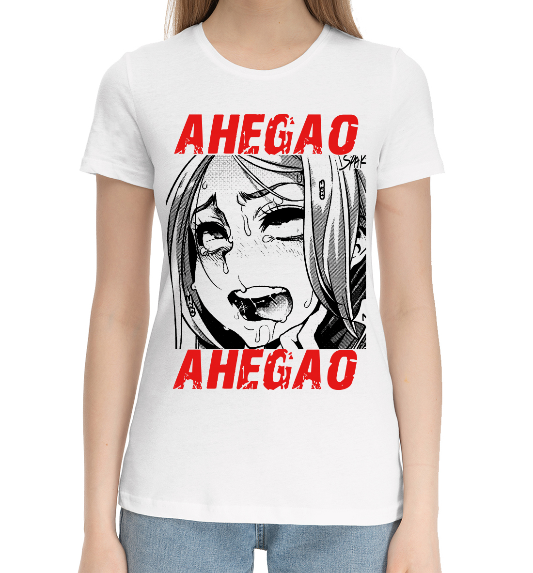 Женская Хлопковая футболка с принтом Ahegao, артикул AHG-196811-hfu-1mp