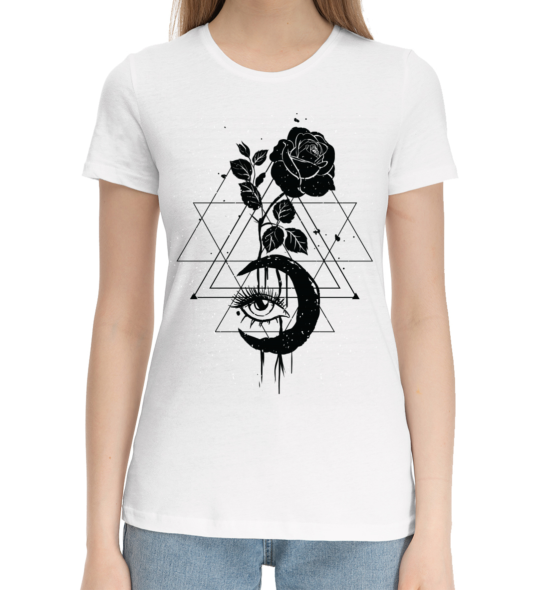 Женская Хлопковая футболка с принтом Розы, артикул ROZ-105615-hfu-1mp