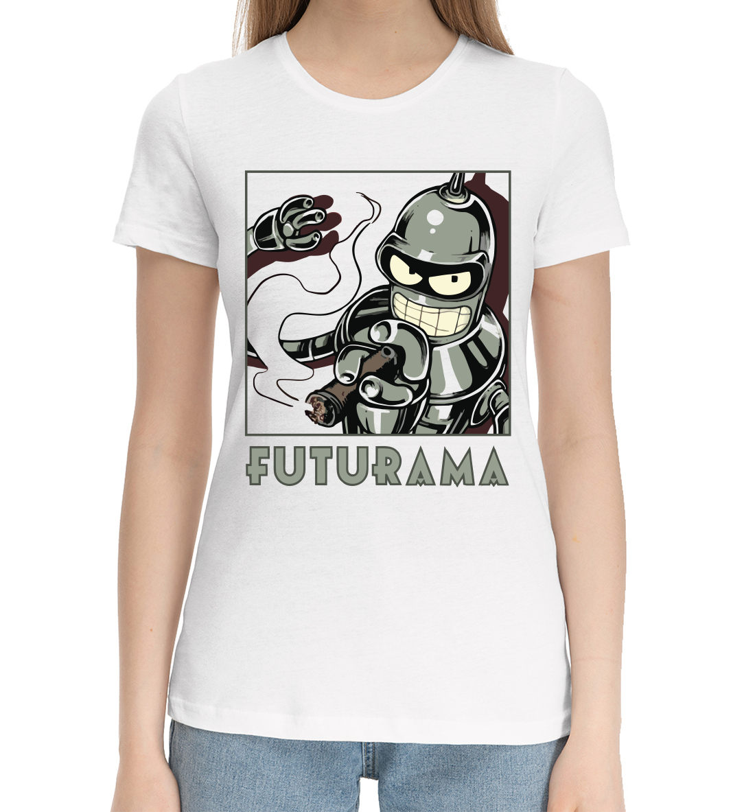 Женская Хлопковая футболка с принтом Futurama, артикул FUT-362064-hfu-1mp