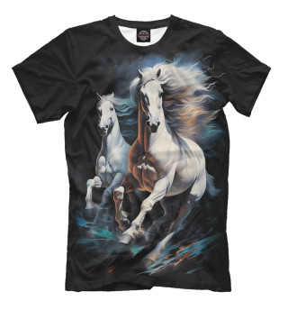 Мужская футболка Две белых лошади