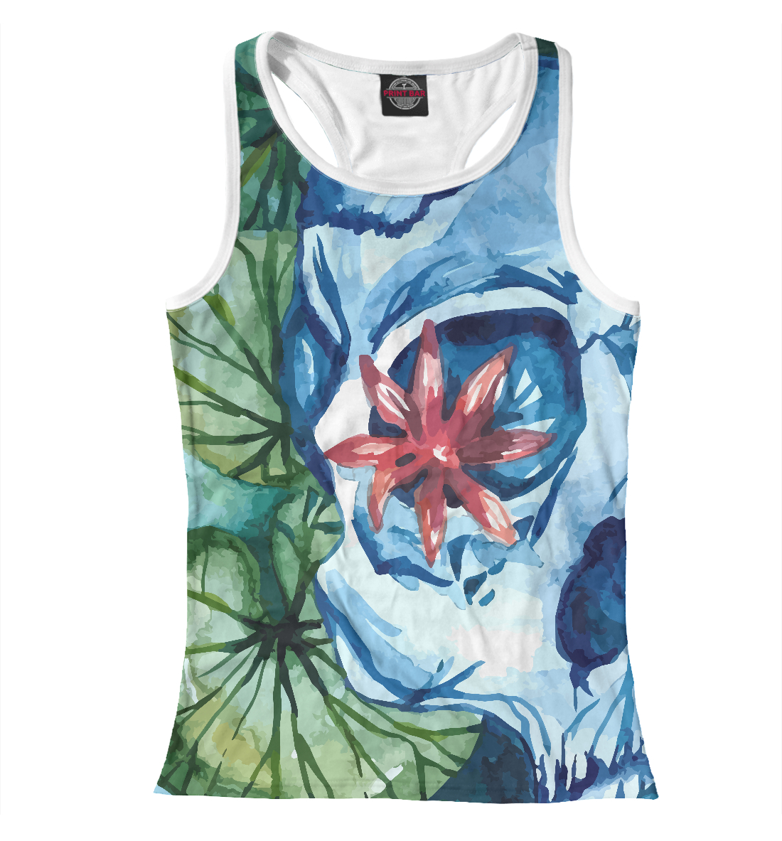 

Акварельный пейзаж: лотос в глазнице черепа в реке