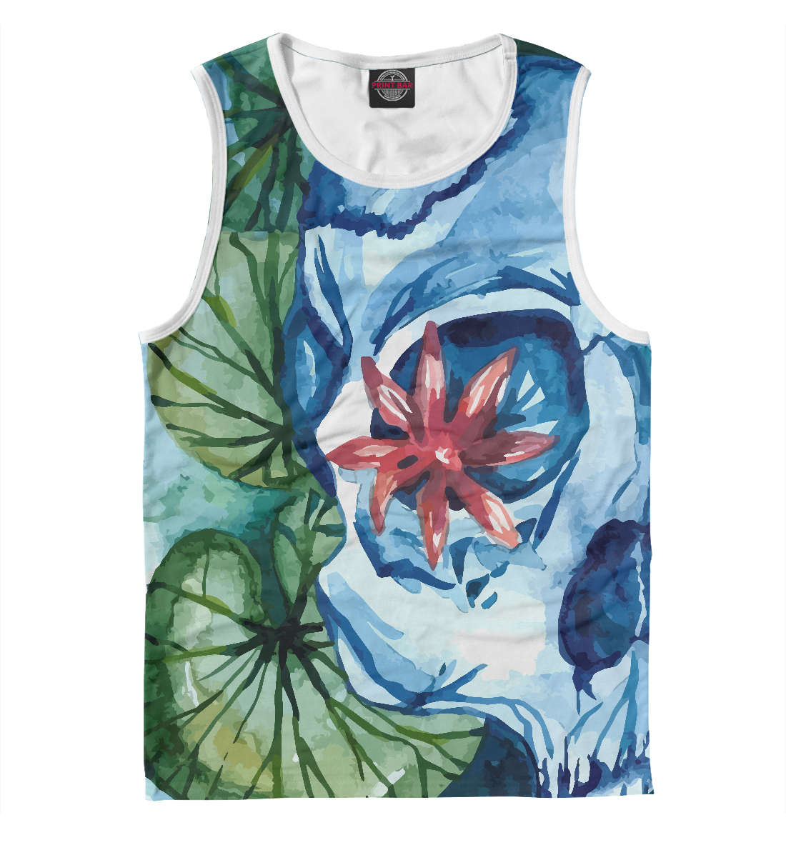 

Акварельный пейзаж: лотос в глазнице черепа в реке