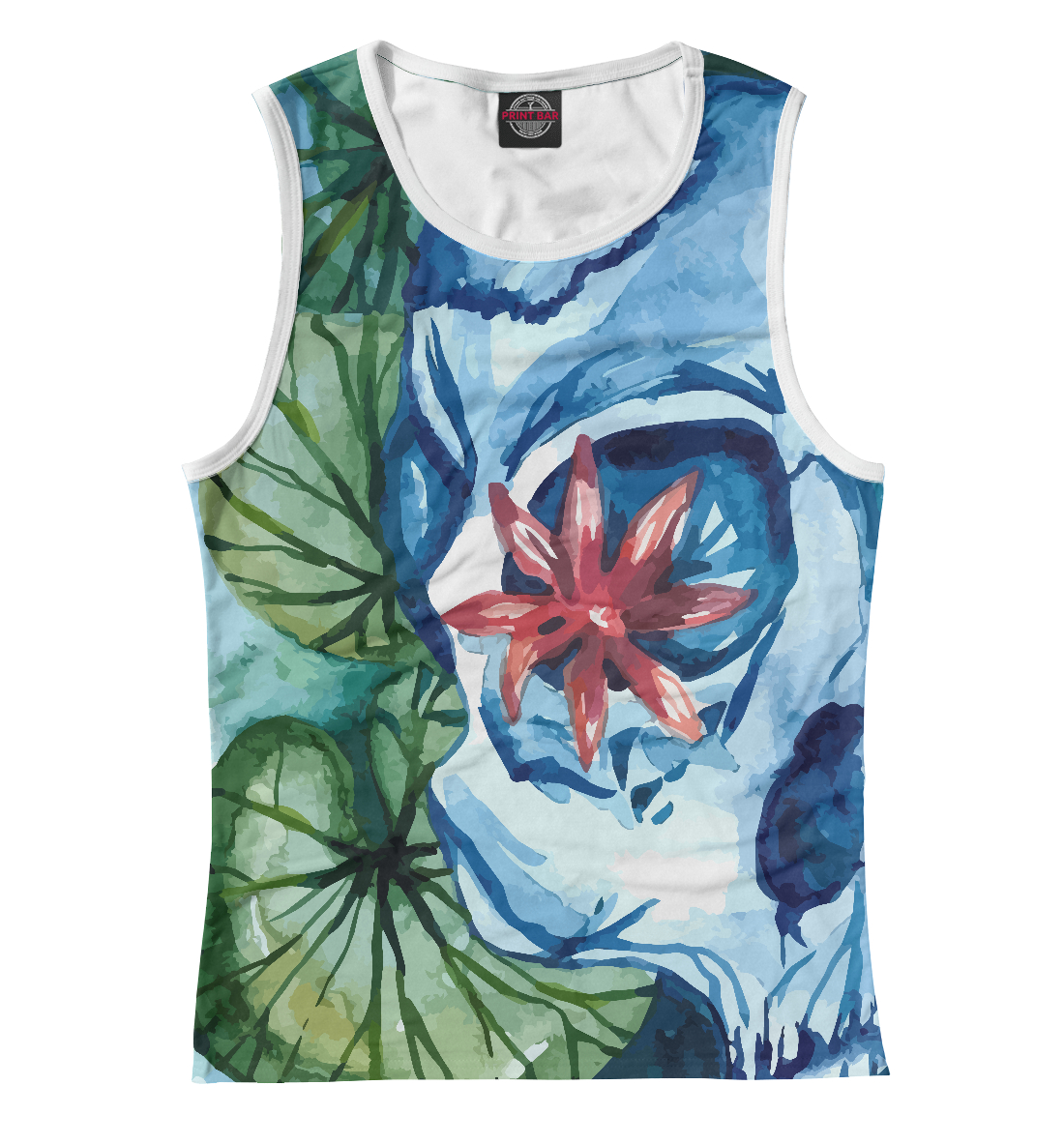 

Акварельный пейзаж: лотос в глазнице черепа в реке