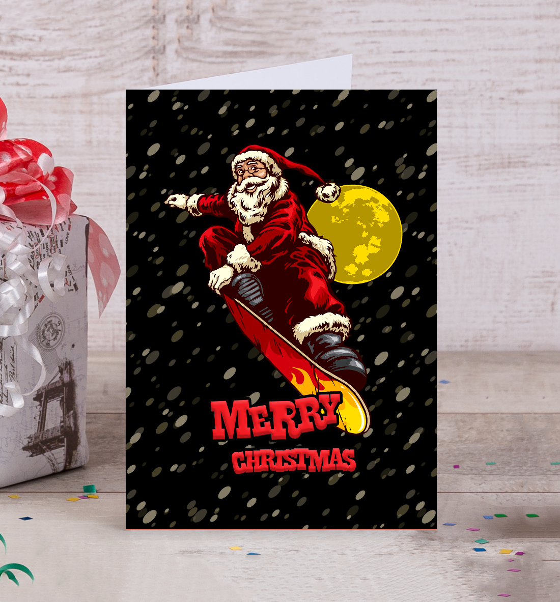 

Santa Claus on a snowboard