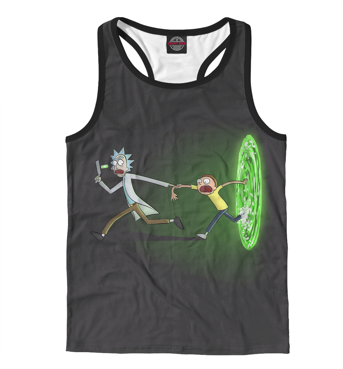 

Рик и Морти выбигают из портала