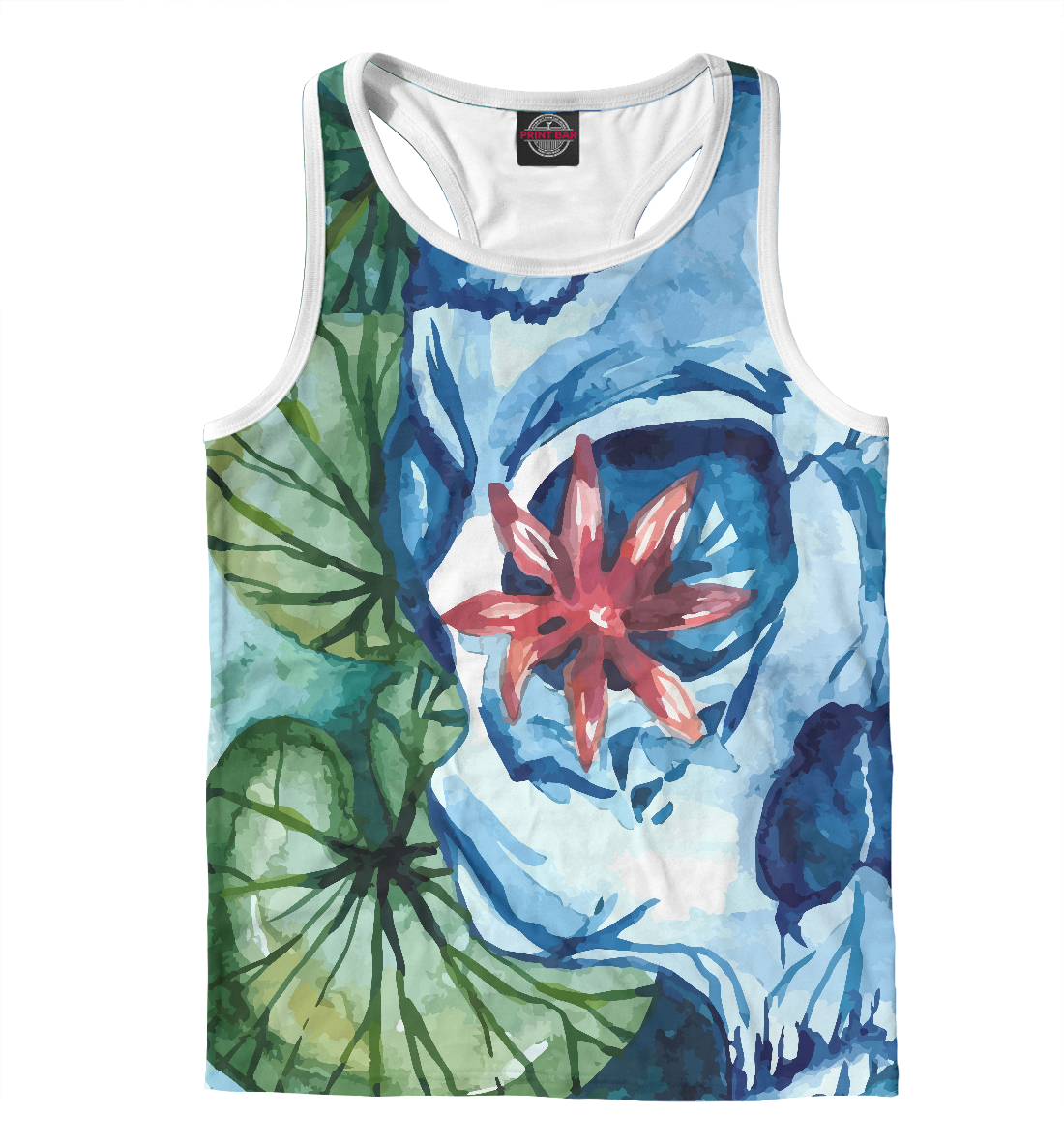 

Акварельный пейзаж: лотос в глазнице черепа в реке