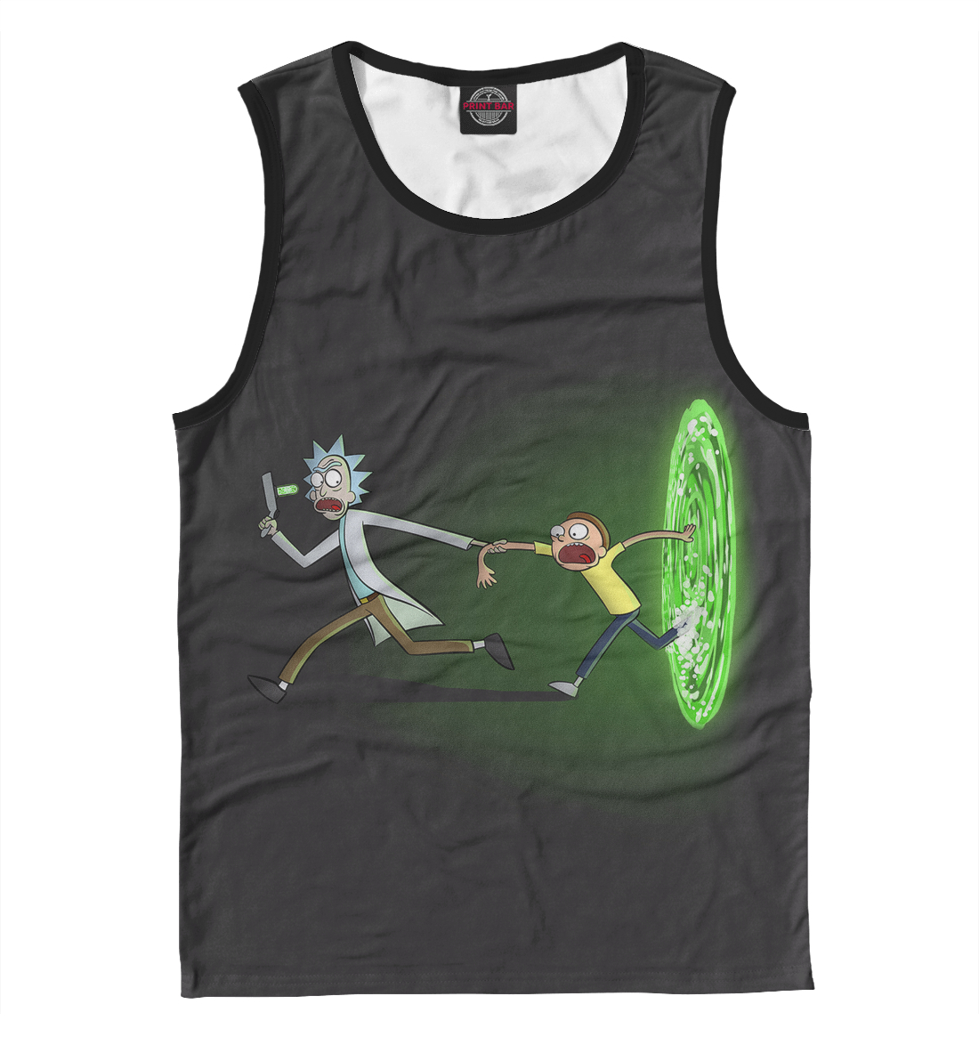 

Рик и Морти выбигают из портала