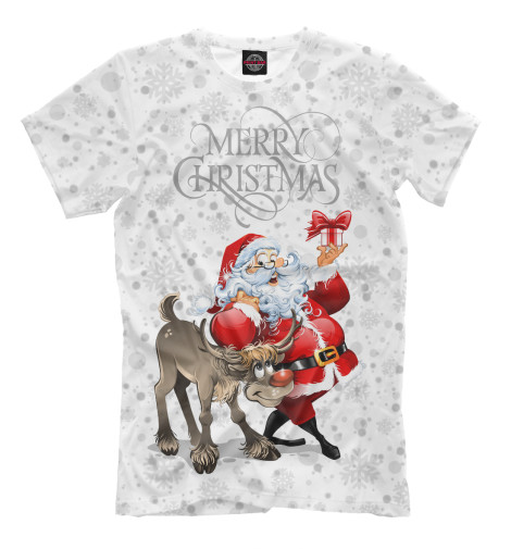Мужская футболка Merry Christmas, Дед Мороз и Снегурочка  - купить