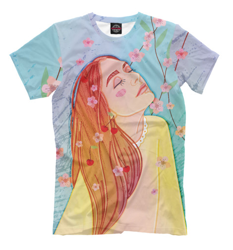 Мужская футболка Девушка с закрытыми глазами в цветах, Девушки  - купить