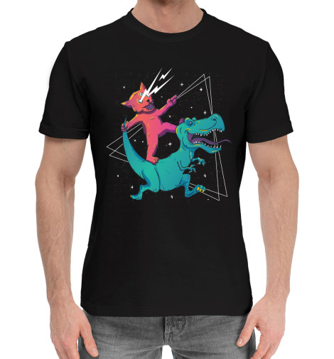 

Мужская хлопковая футболка Кот и динозавр