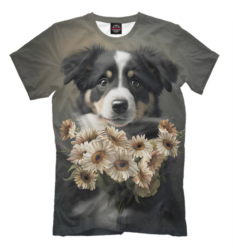 

Мужская футболка Щенок с цветами