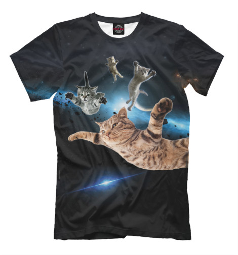 Мужская футболка Летящие коты в космосе, Коты в космосе  - купить