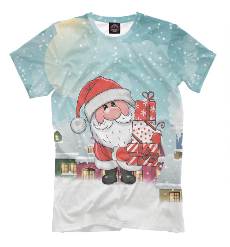 Мужская футболка Санта Клаус с подарками, Дед Мороз и Снегурочка  - купить
