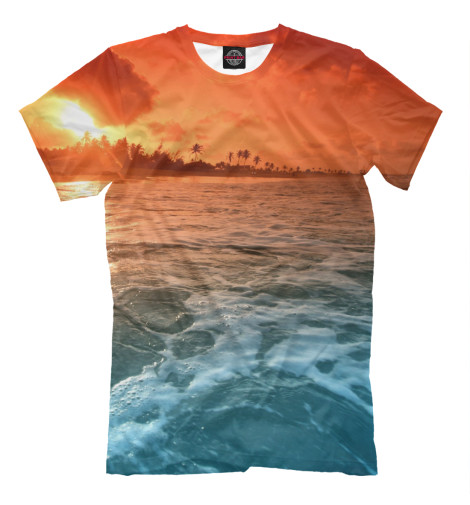 Мужская футболка Рыжий закат на море, Морская тематика  - купить