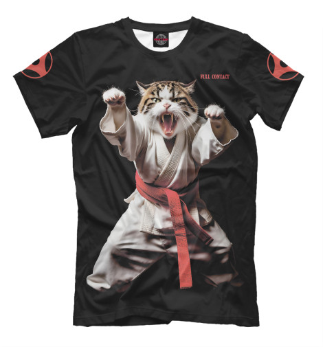 

Мужская футболка Кот каратист: красный пояс