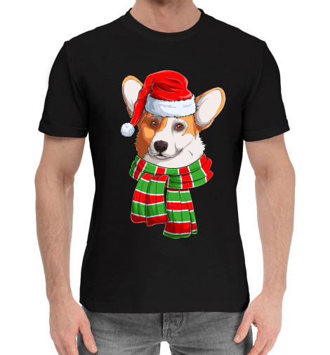

Мужская хлопковая футболка Новогодний Корги